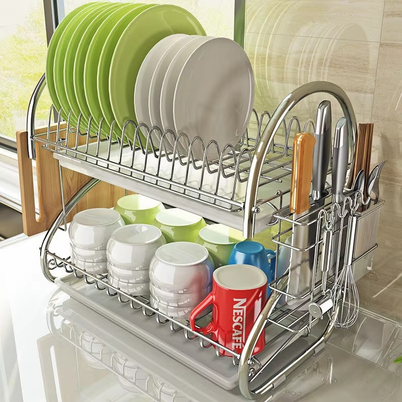 Three Layer Dish Drying Rack – Heavy-Duty Kitchen Organizer with Cutlery & Bowl Holder