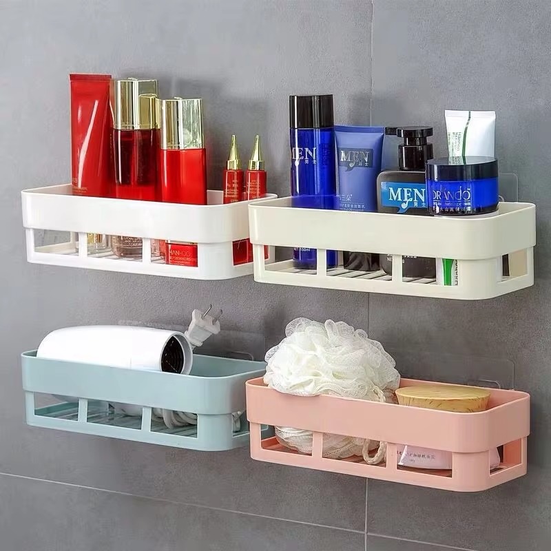 Bathroom Suction Wall Shelf – No-Drill Shower Rack Organizer with Cup & Basket Storage